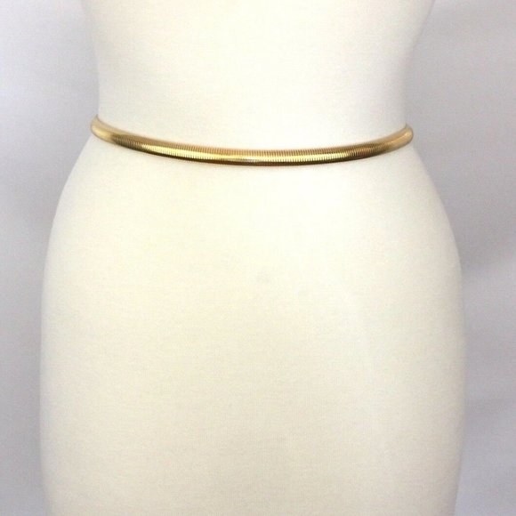 Vtg 70/80 Dotty Smith Skinny Gold Tone Metal Belt - Picture 5 of 8